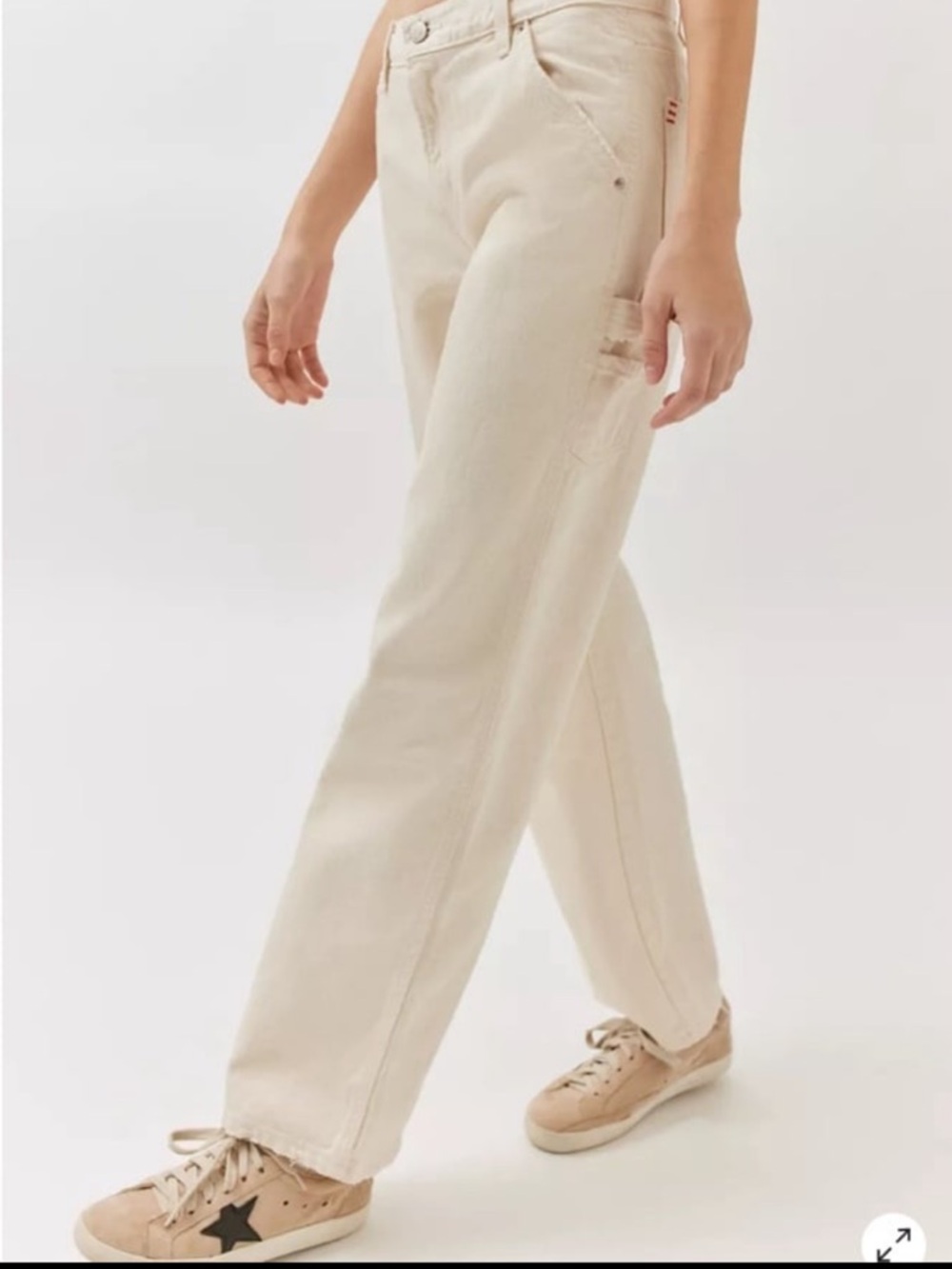 BDG Cream High Rise Carpenter Distressed Wide Leg Jeans with Utility Pockets - Picture 3 of 11